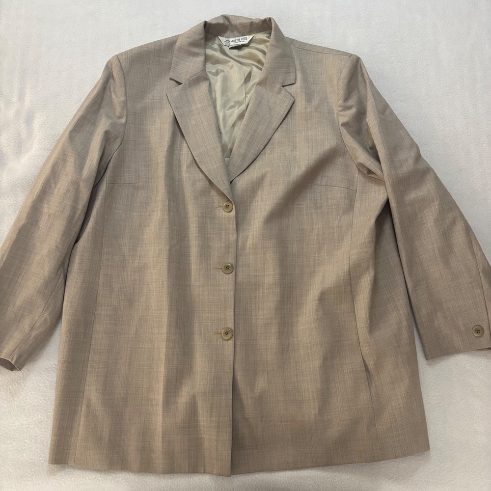 Austin Reed Womens 24W Tan Worsted Wool 3-Button Blazer Jacket Made in USA